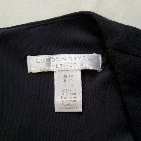 London Times Petite Puff-Sleeve Midi Dress Black 6P - Picture 7 of 8